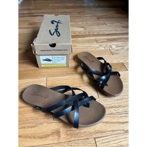 New Seven 7 Melbourne Slide Black Strappy Sandals 8 Flat Slip On Shoes